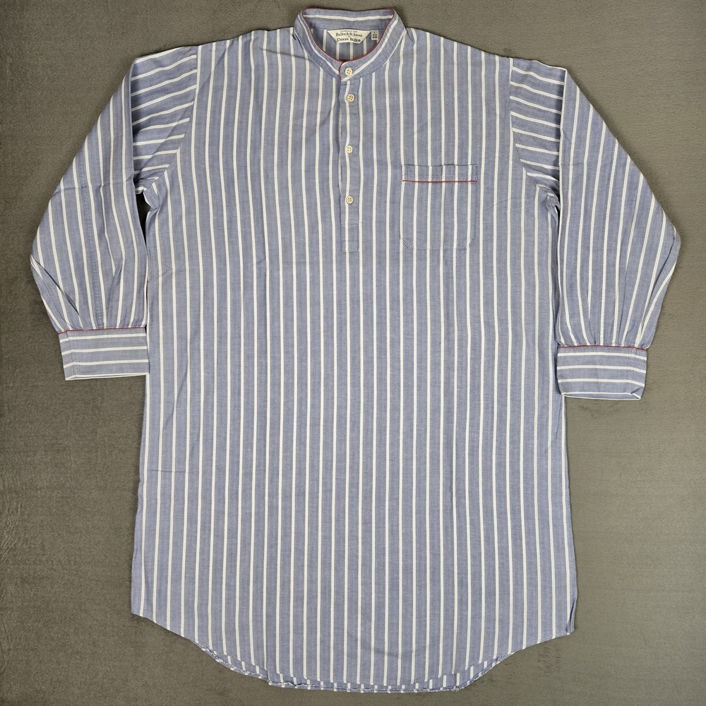 Derek Rose Sleepshirt Mens Large Stripe Bullock & Jones Soft Flannel Band Collar
